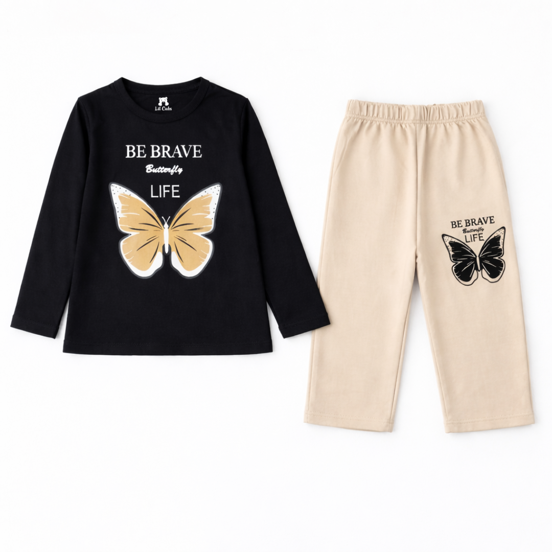 Butterfly Black & Skin Summer Coord Set (2-Piece) - Lil' Cubs