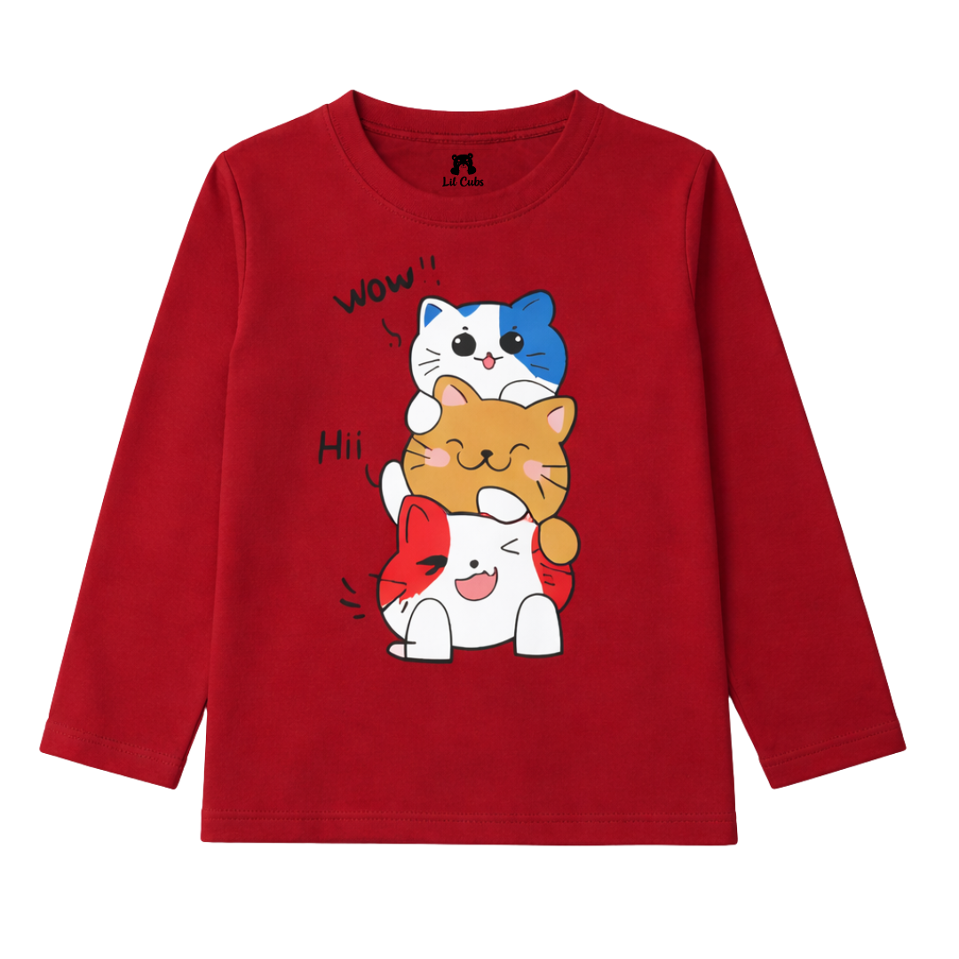 Cute Cat Maroon Summer Coord Set (2-Piece) - Lil' Cubs