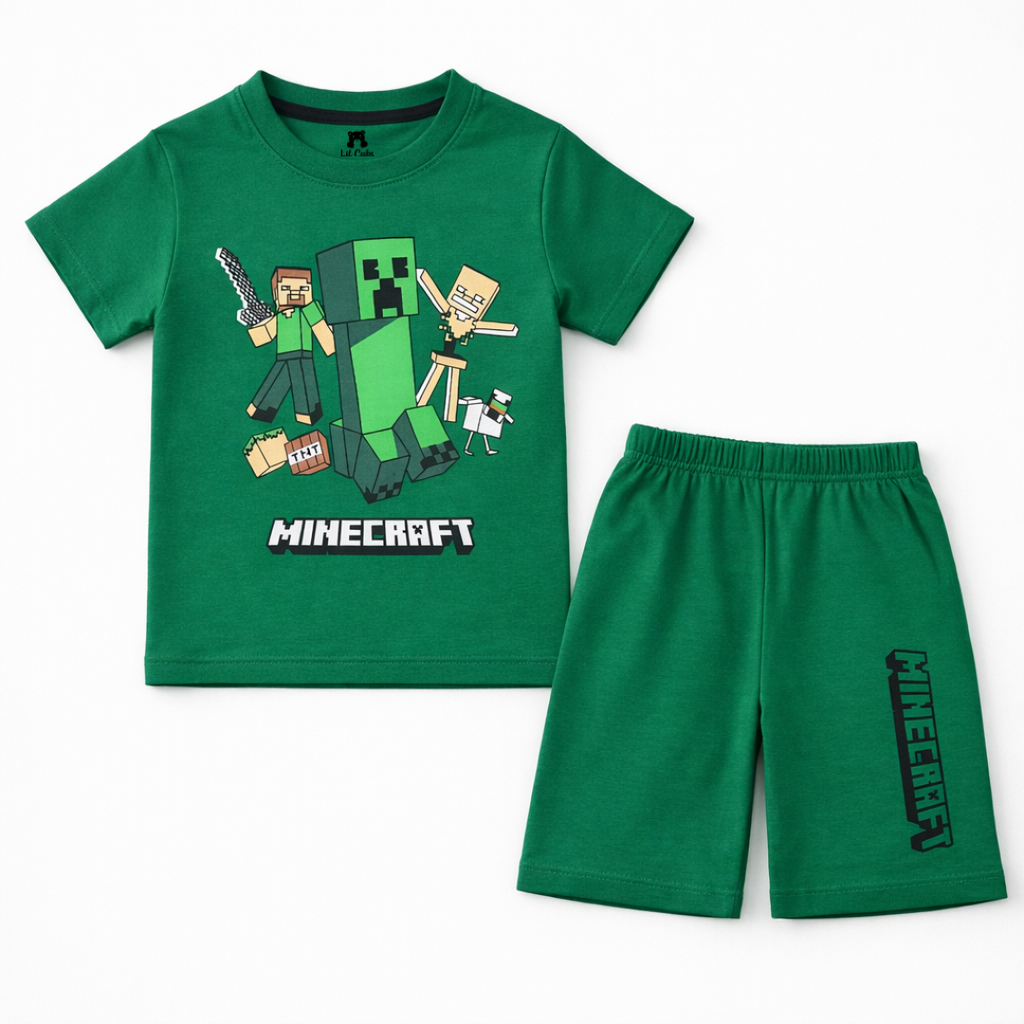 MineCraft Green Summer Coord Set - Gaming, Minecraft, Summer Coord Set, Kidswear, Kids Outfits, Boys Fashion - Cotton Fabric - 6-12 Years - Lil' Cubs