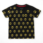 Black Batman print boys' summer coord set by lilcubspk, featuring a matching top and shorts with Batman graphics for ages 1-12 years.