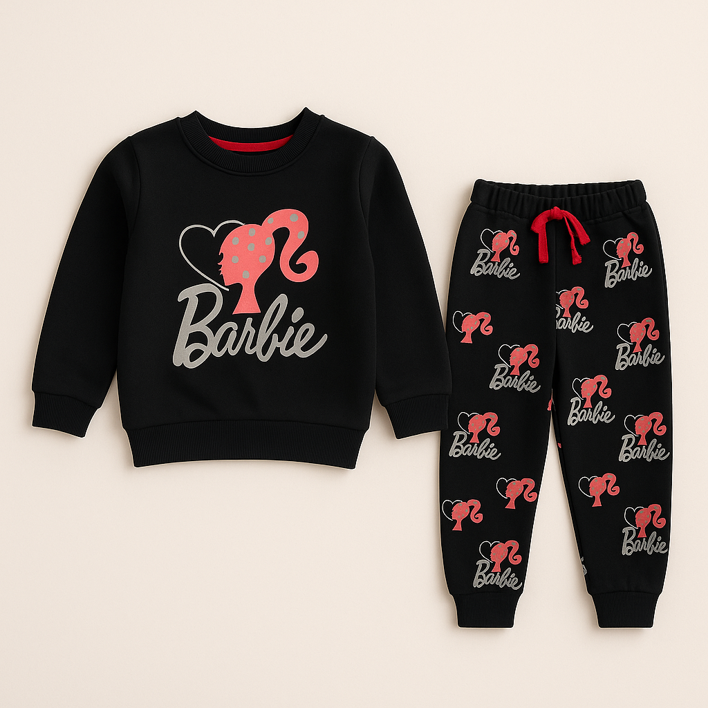 🖤 Barbie Black Tracksuit for Girls – Cozy & Trendy Winter Wear
