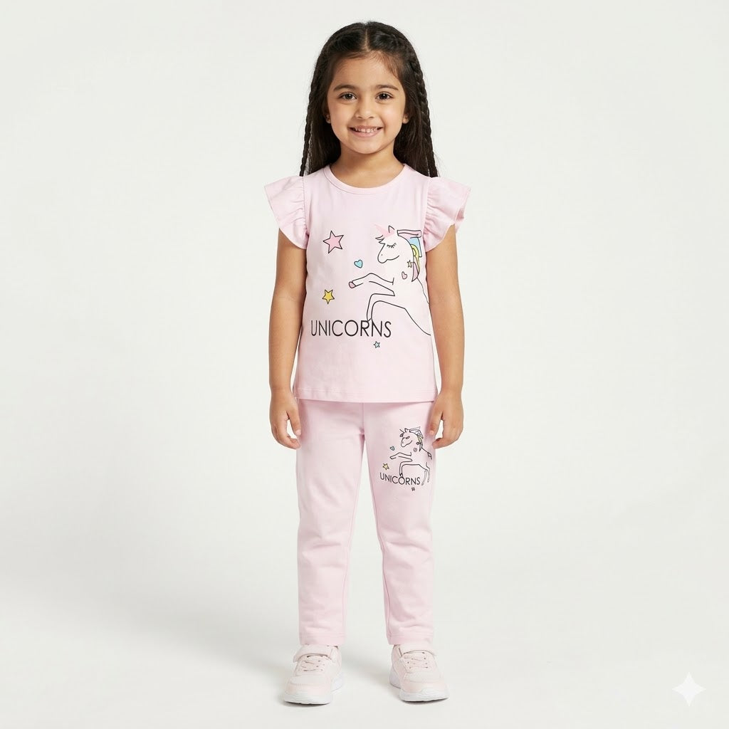 Light Pink Unicorn Print Summer Coord Set 2-Piece | Jersey Cotton Fabric | Lil' Cubs