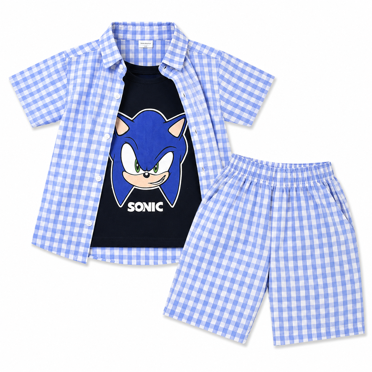 Light Blue Check Sonic Summer Coord Set for Boys (1 - 12 Years)