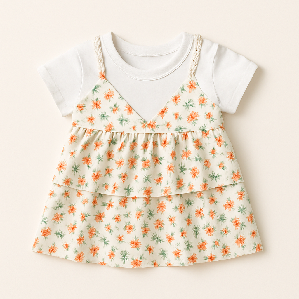 Floral Layered Baby Girl Frock with White Inner – Summer Dress for Toddlers