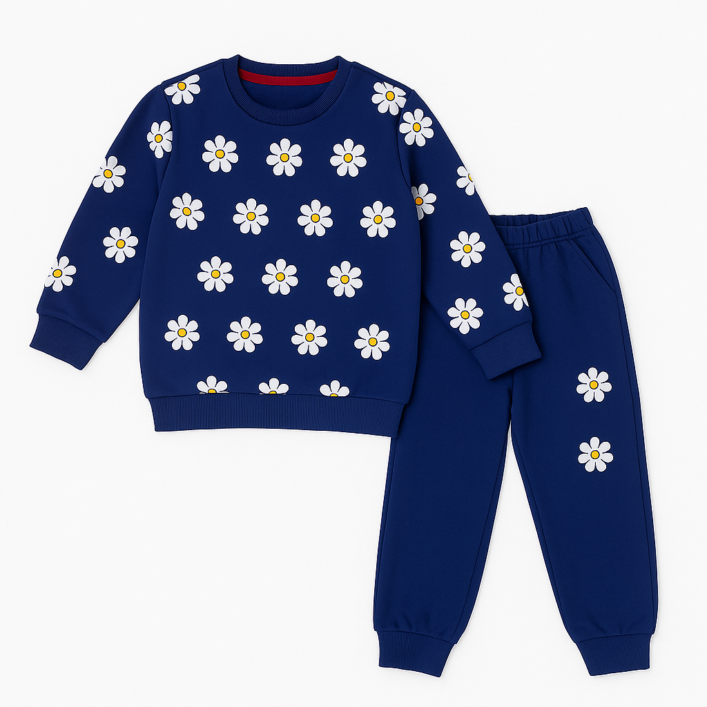 Blossom Beauty Fleece Tracksuit – Navy Blue Edition (1-12) Years