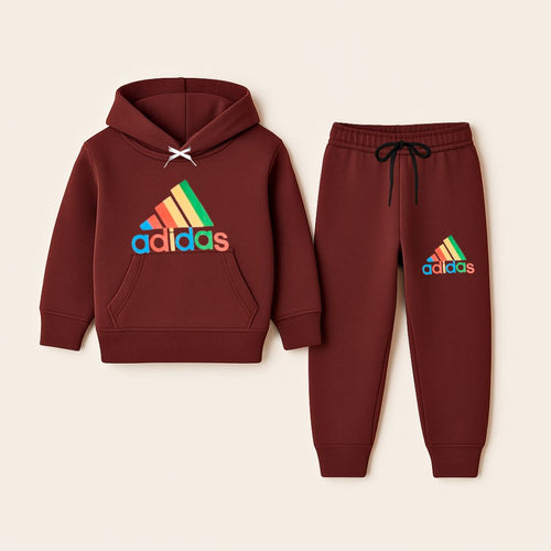 Adidas Maroon Boys Winter Hoodie Tracksuit 