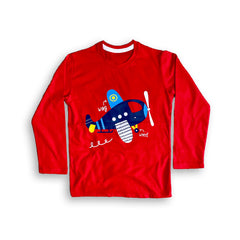 Printed full sleeve TShirts – Airplane Adventure (Red shirt with airplane print)