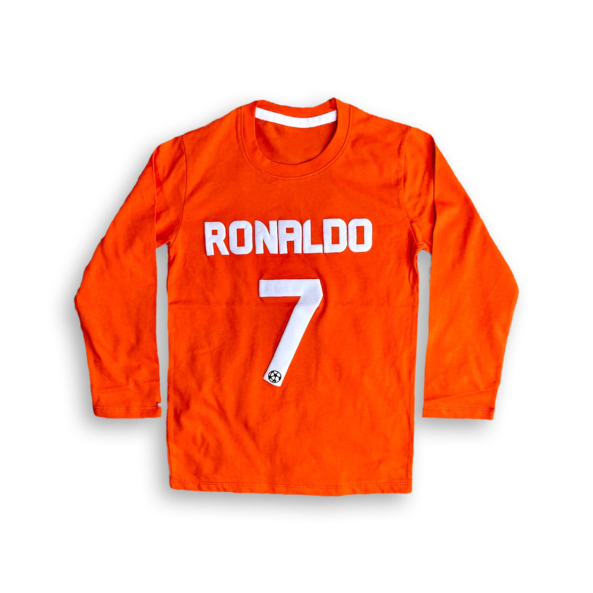 Printed full sleeve TShirts – Ronaldo 7 (Orange shirt with Ronaldo's name and number)