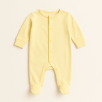 Soft rib fabric baby footed onesie in olive green for 0 to 24 months with snap button closure
