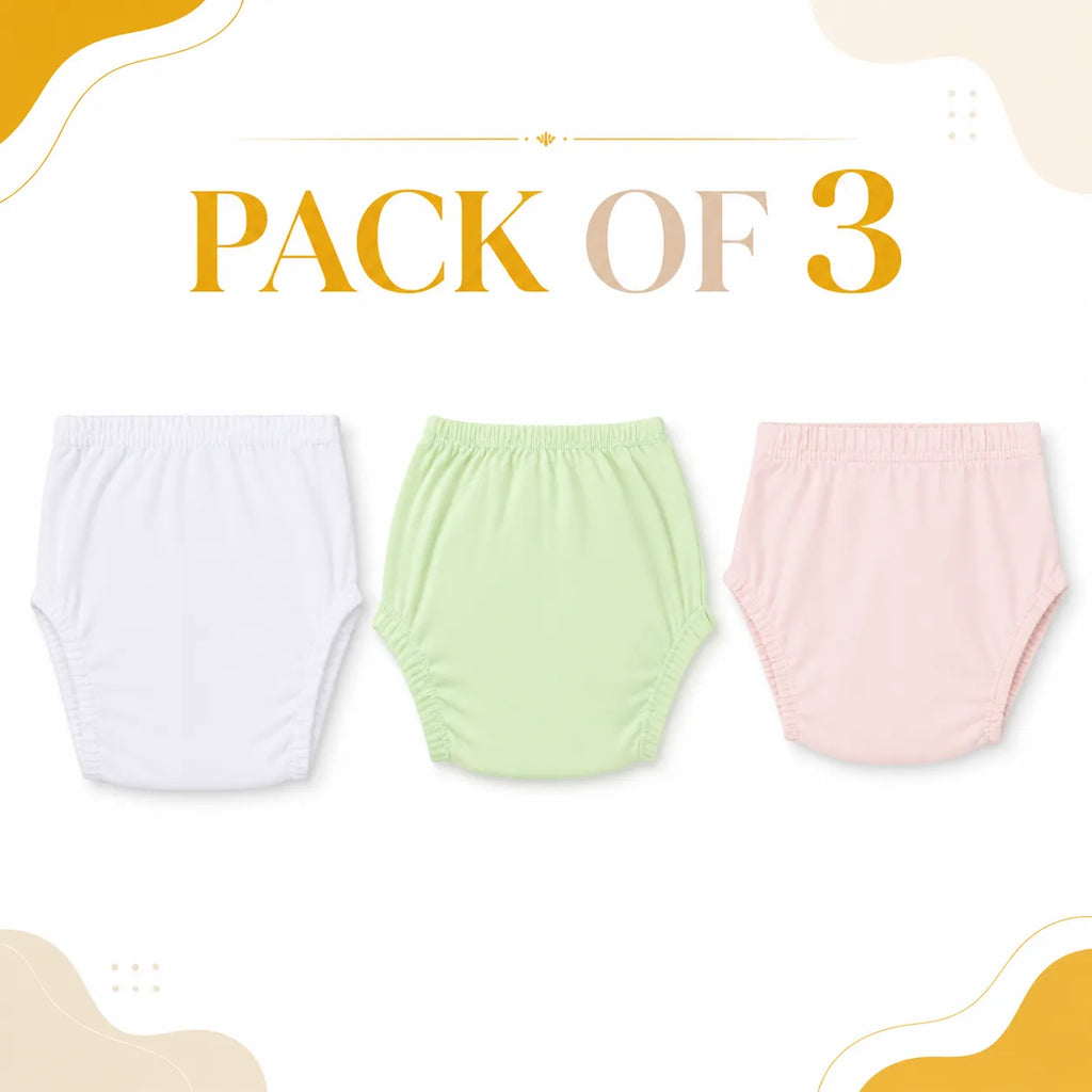 Baby Cotton Bloomers Pack of 3 – Pink, White & Green