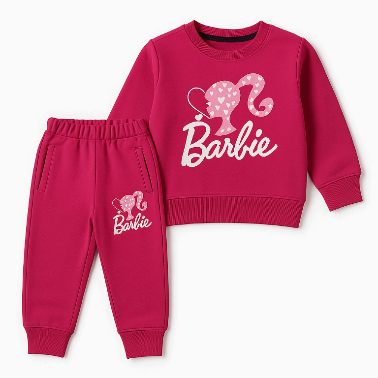 Barbie pink tracksuit set for girls, sweatshirt and joggers, ages 1-6 years