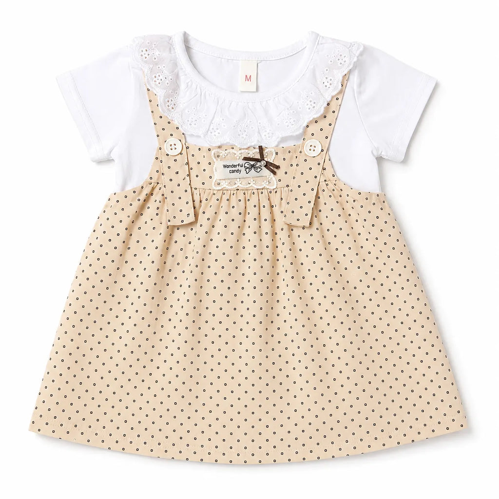 Girls Beige Wonderful Candy Cotton Frock (Age 3 Months - 3 Years)