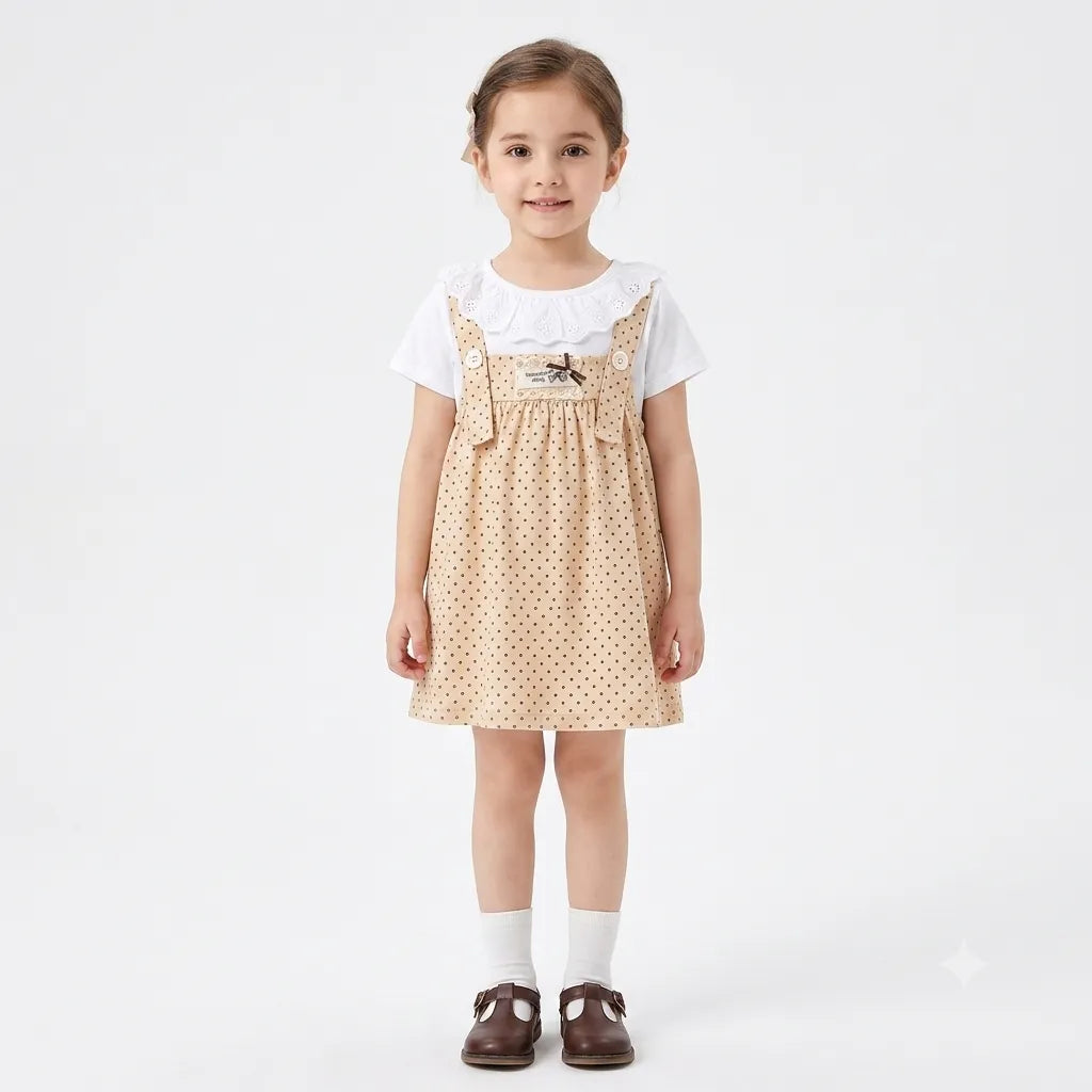 Girls Beige Wonderful Candy Cotton Frock (Age 3 Months - 3 Years)