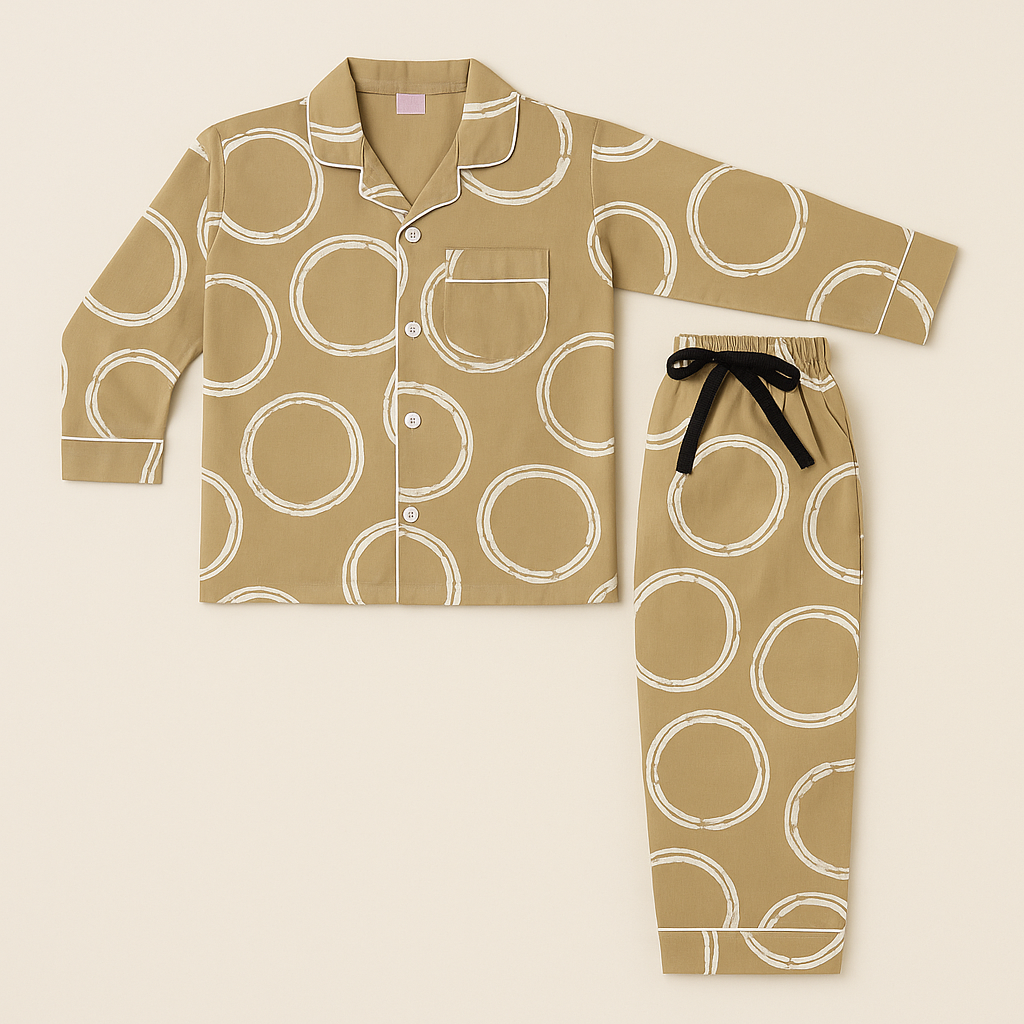 Beige Circle Print Night Suit