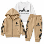 Beige Polo Print 3 Piece Winter Tracksuit for Kids (Size 6 Months - 3 Years)