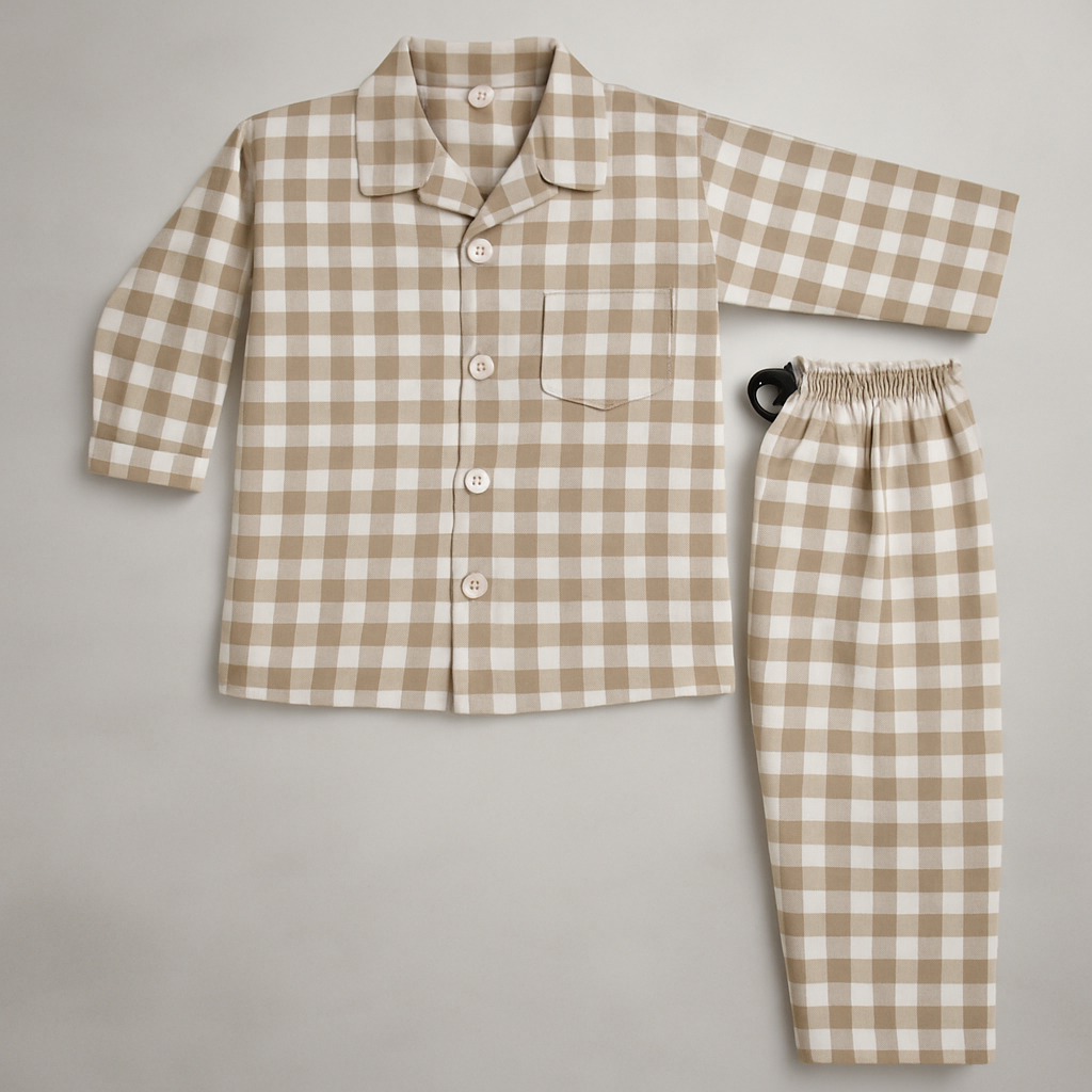 Beige light brown Check Night Suit 