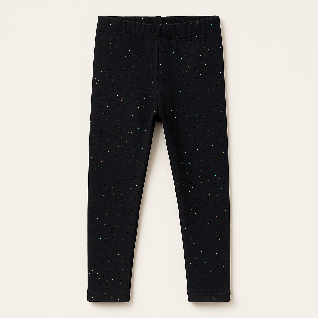 "Black sparkle kids tights with glitter dot design – stretch leggings for girls ages 4–16 years"
