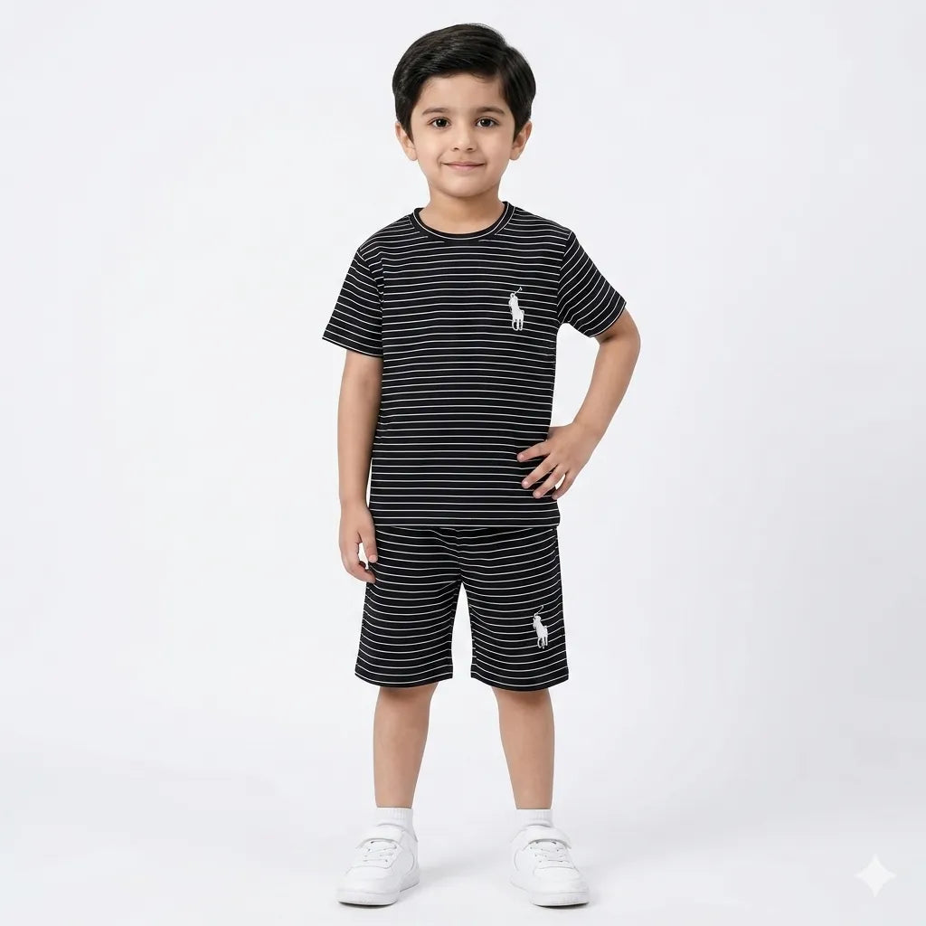 Boys Black Polo Summer Coord Set (2-Piece) Age 12 Months - 10 Years