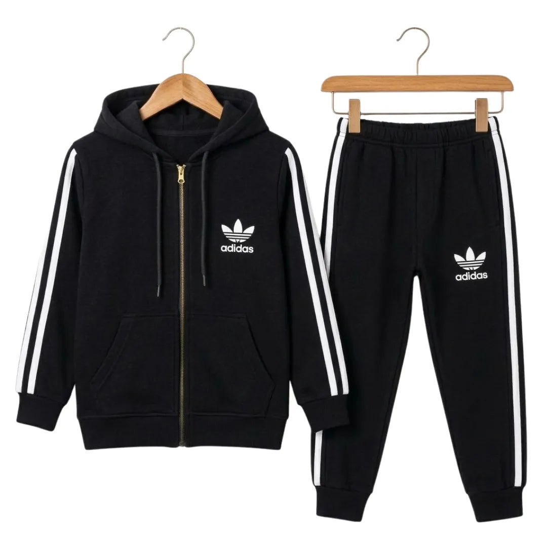 Boys Black Adidas Zipper Hoodie Winter Coord Set (2 Piece) - Size 1 - 12 Years