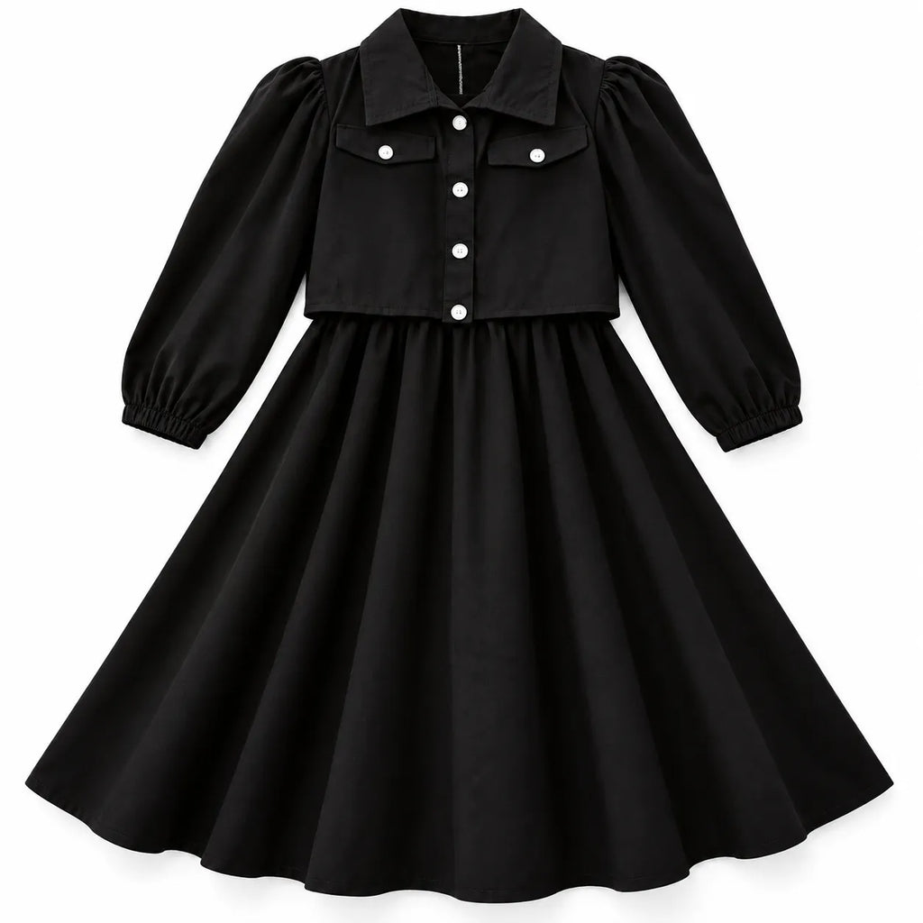 Black Chiffon Girls Imported Coord Set (2 Piece) - Size 2 - 10 Years