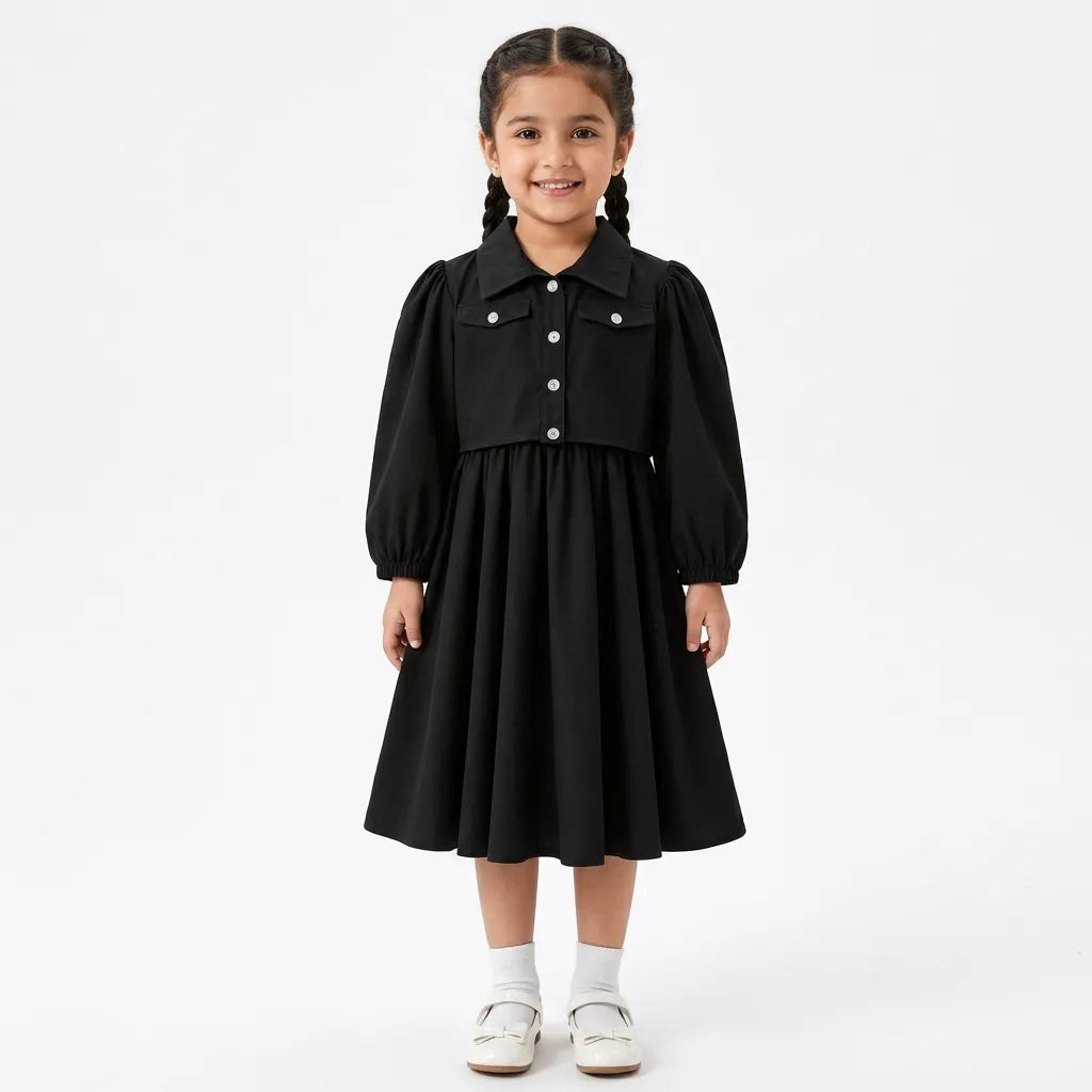 Black Chiffon Girls Imported Coord Set (2 Piece) - Size 2 - 10 Years