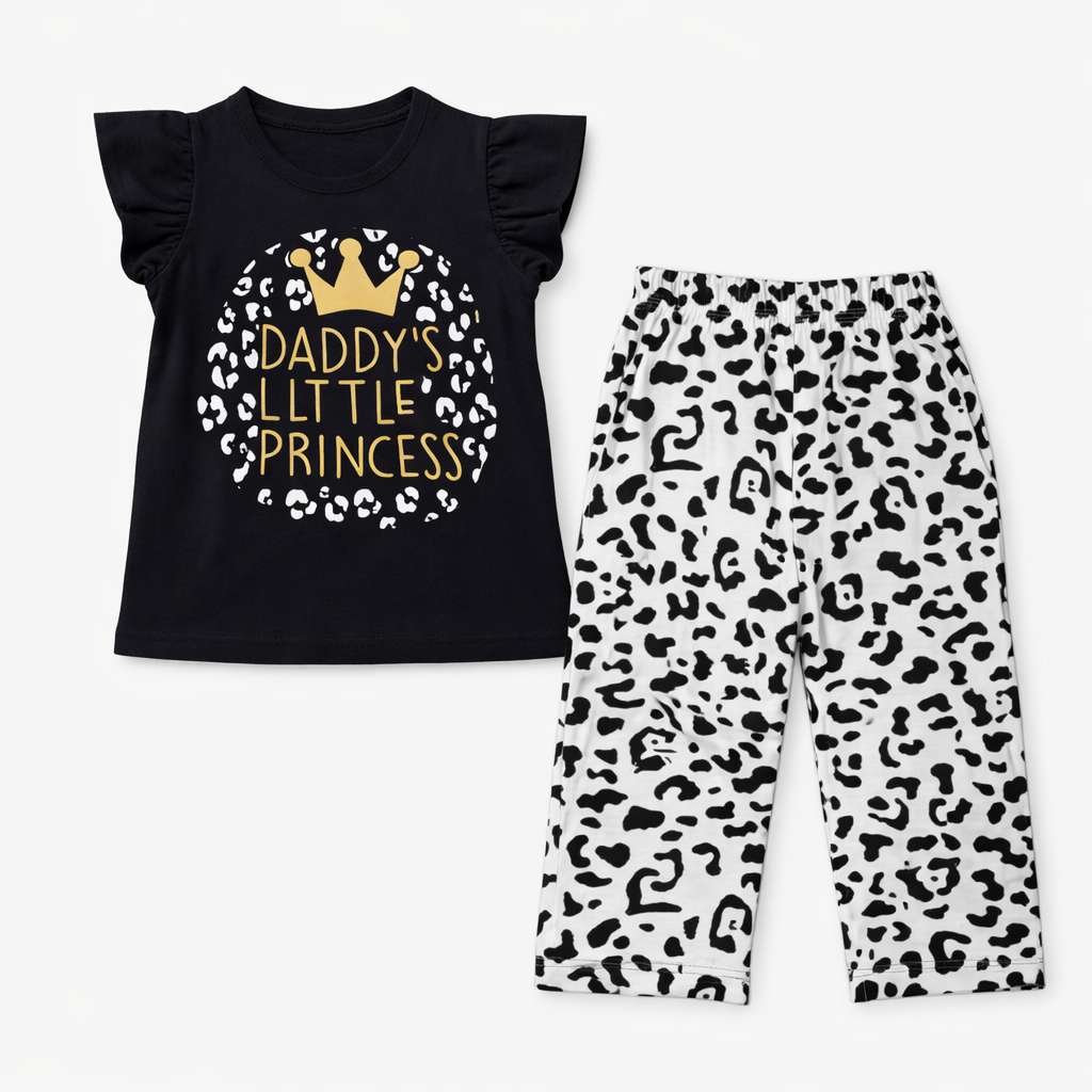 Trendy Kidswear Summer Coord Set - Daddy's Little Princess Print Kids Outfit - Black White Coord Set - Top Kidswear Brand Pakistan - Jersey Cotton Fabric - Lil' Cub