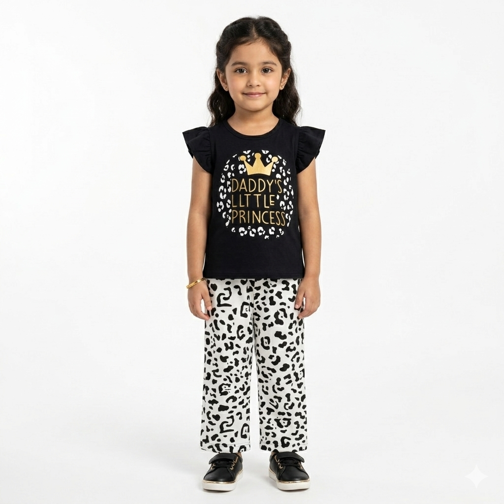 Trendy Kidswear Summer Coord Set - Daddy's Little Princess Print Kids Outfit - Black White Coord Set - Top Kidswear Brand Pakistan - Jersey Cotton Fabric - Lil' Cub