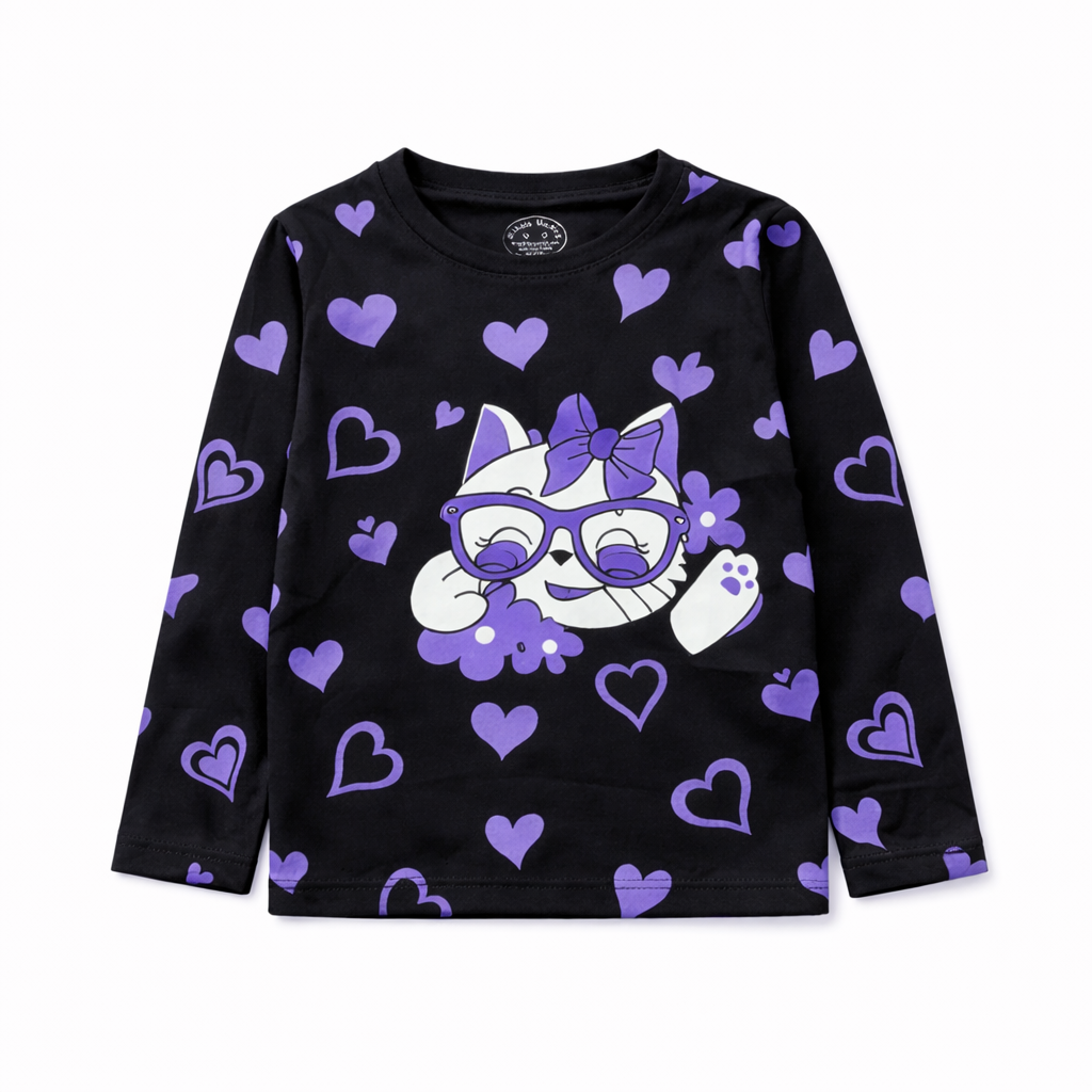 Black Heart & Cat Summer Coord Set - Jersey Cotton Fabric - Summer Kidswear - Kidswear brand in Pakistan - Comfortable & Stylish Outfit - Summer Outfit for girls - Cotton Outfit - Lil' Cubs