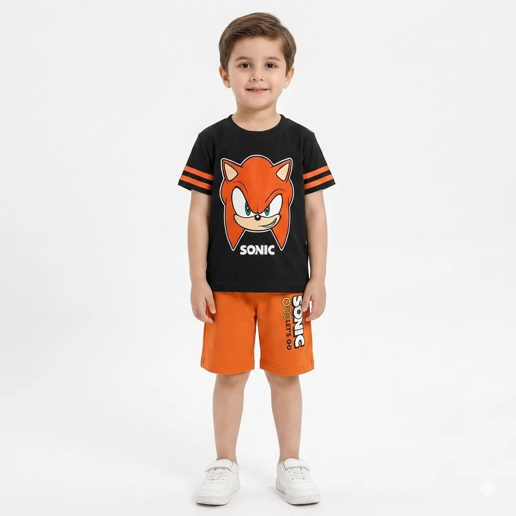 Boys black and orange Sonic summer coord set for ages 1-12, includes matching top and shorts by lilcubspk.