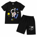 Black boys' space travel print summer coord set by lilcubspk for ages 1 to 12, featuring a playful space-themed design.