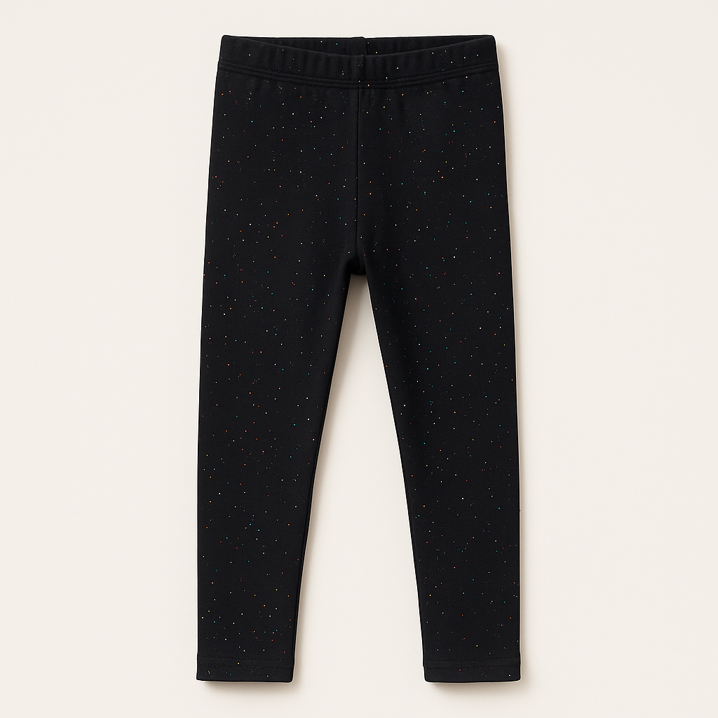 "Black sparkle kids tights with glitter dot design – stretch leggings for girls ages 4–16 years"