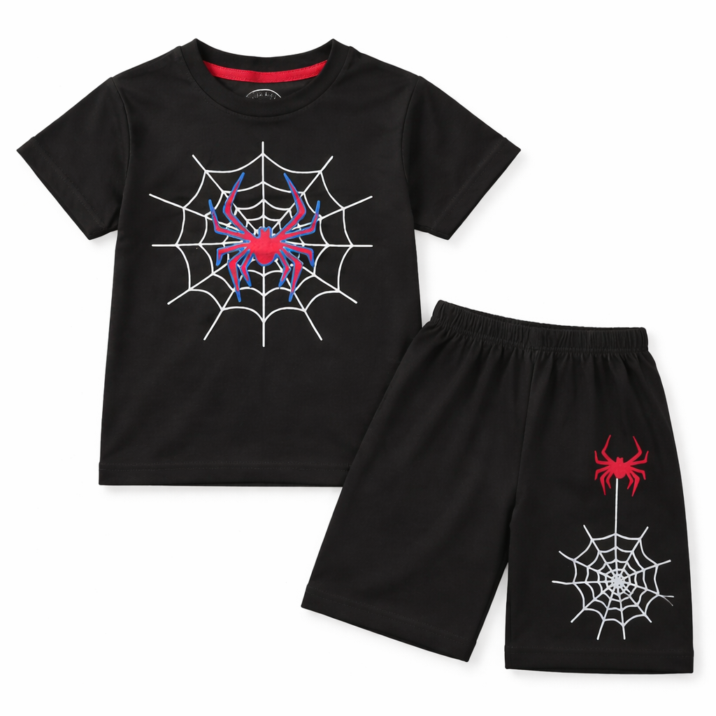 Black Spiderman Summer Coord Set - Jersey Cotton Fabric - Summer Kidswear - Kidswear brand in Pakistan - Comfortable & Stylish Outfit - Summer Outfit for boys - Cotton Outfit - Lil' Cubs