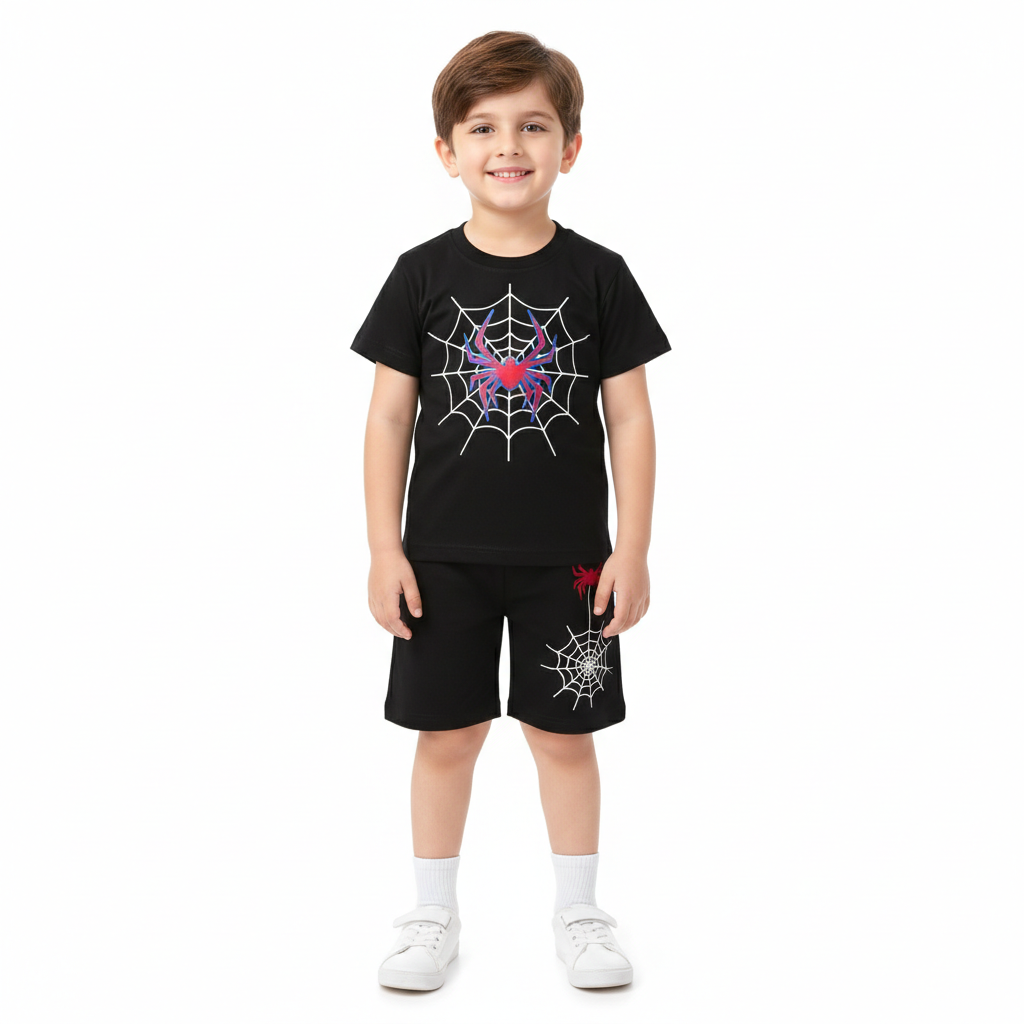 Black Spiderman Summer Coord Set - Jersey Cotton Fabric - Summer Kidswear - Kidswear brand in Pakistan - Comfortable & Stylish Outfit - Summer Outfit for boys - Cotton Outfit - Lil' Cubs