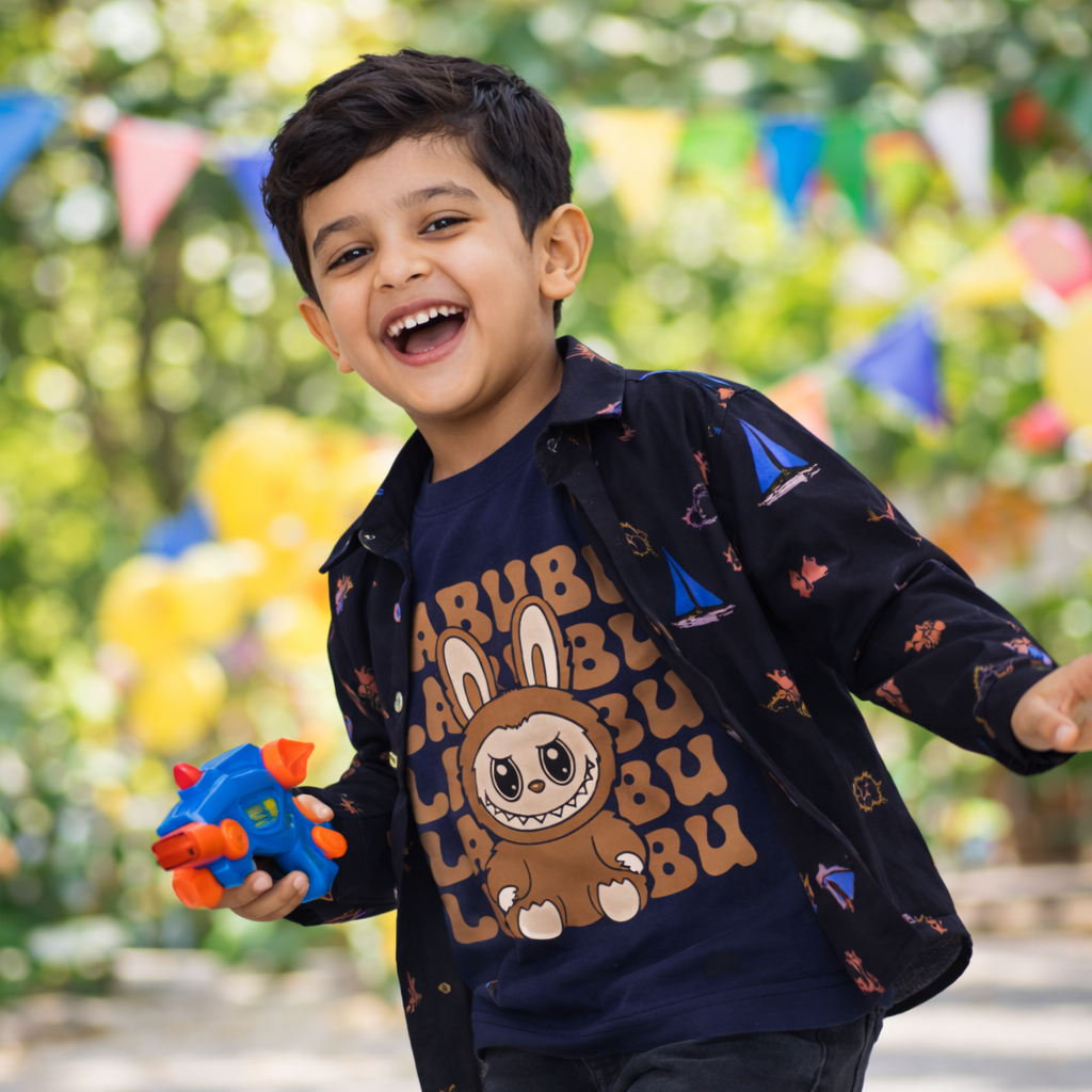 Boys Black Graphical Tee Casual Shirt with LABUBU Bunny Graphic T-Shirt for Kids Wear (1 - 12 Years) - Stylish & cool Kids Shirt - Lilcubs.pk