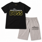 Trendy Kidswear Summer Coord Set - The Big Boss Print Kids Outfit - Black grey Coord Set - Top Kidswear Brand Pakistan - Jersey Cotton Fabric - Lil' Cub