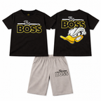 Trendy Kidswear Summer Coord Set - The Big Boss Print Kids Outfit - Black grey Coord Set - Top Kidswear Brand Pakistan - Jersey Cotton Fabric - Lil' Cub
