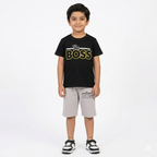 Trendy Kidswear Summer Coord Set - The Big Boss Print Kids Outfit - Black grey Coord Set - Top Kidswear Brand Pakistan - Jersey Cotton Fabric - Lil' Cub