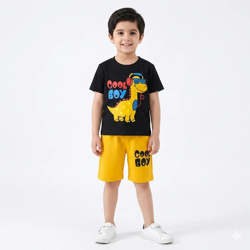 Black and yellow summer coordination set for boys, age 1-12, by lilcubspk, featuring a stylish 2-piece outfit for warm weather.