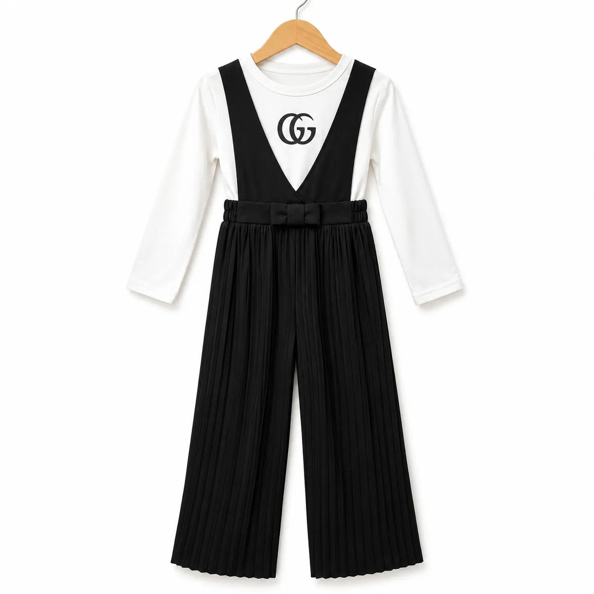 Girls Black GUCCI Print Dangri Jumpsuit – 2 Piece (Size 4 - 10 Years)