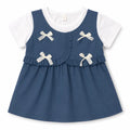 Girls Blue Bow Cotton Frock (Age 3 Months - 3 Years)