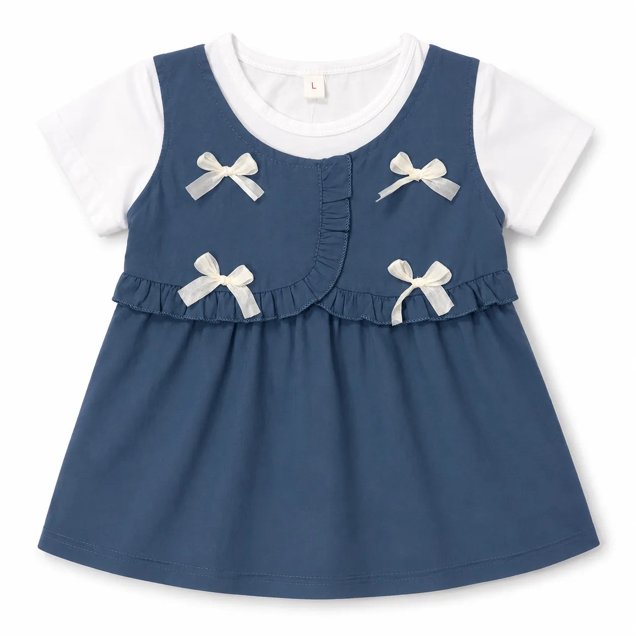 Girls Blue Bow Cotton Frock (Age 3 Months - 3 Years)