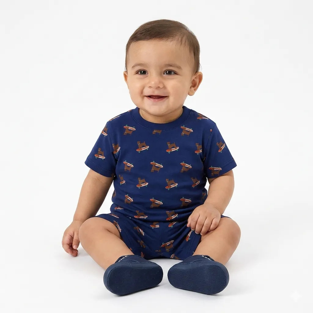 Boys Navy Blue Dog Summer Coord Set (6 - 12 Months)