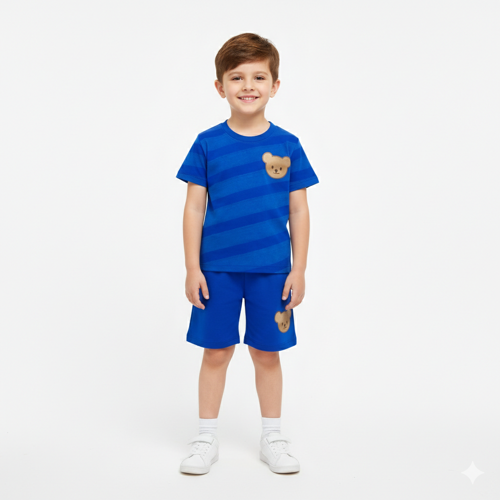 Blue Bear Summer Coord Set - Jersey Cotton Fabric - Summer Kidswear - Kidswear brand in Pakistan - Comfortable & Stylish Outfit - Summer Outfit for boys - Cotton Outfit - Lil' Cubs