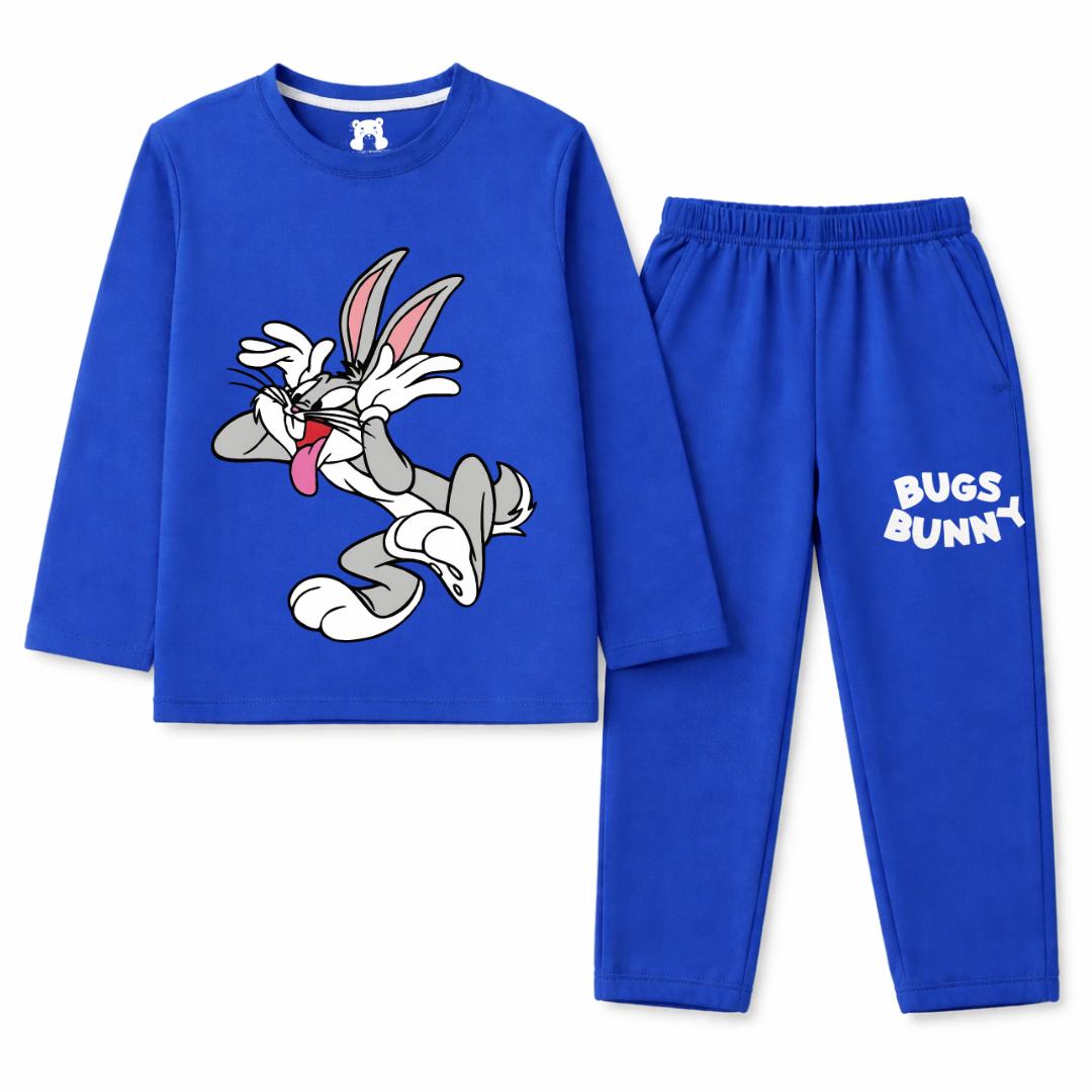 Summer Coord Set 2-Piece for Kids – Bugs Bunny Print Full Sleeve Shirt & Trousers with Side Pockets