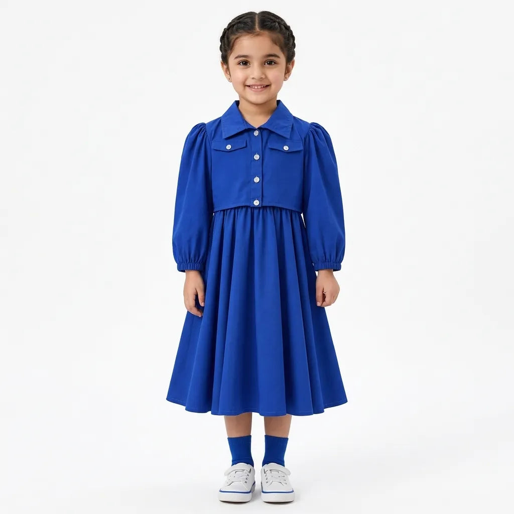 Blue Chiffon Girls Imported Coord Set (2 Piece) - Size 2 - 10 Years