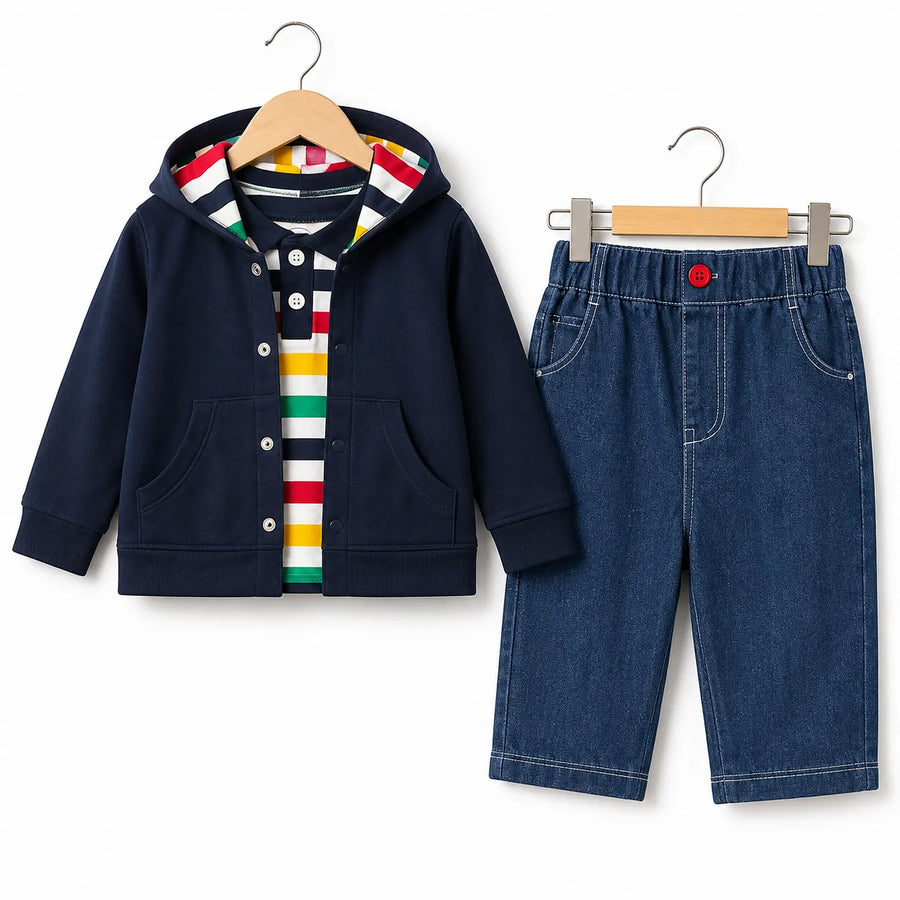 Blue Hoodie Style Mid Season Suiting Set – 3 Piece