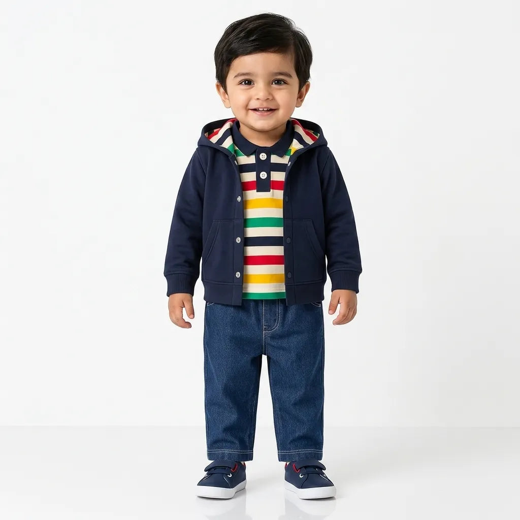 Blue Hoodie Style Mid Season Suiting Set – 3 Piece