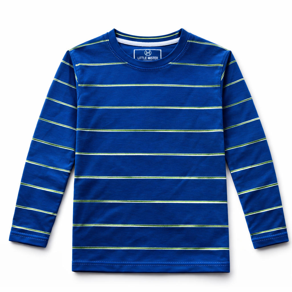 Blue Long Sleeves T-Shirt with Green Lining - Cotton Fabric - Affordable Summer Outfits - Kidswear Brand in Pakistan - Trendy Summer Articles - Lil' Cubs