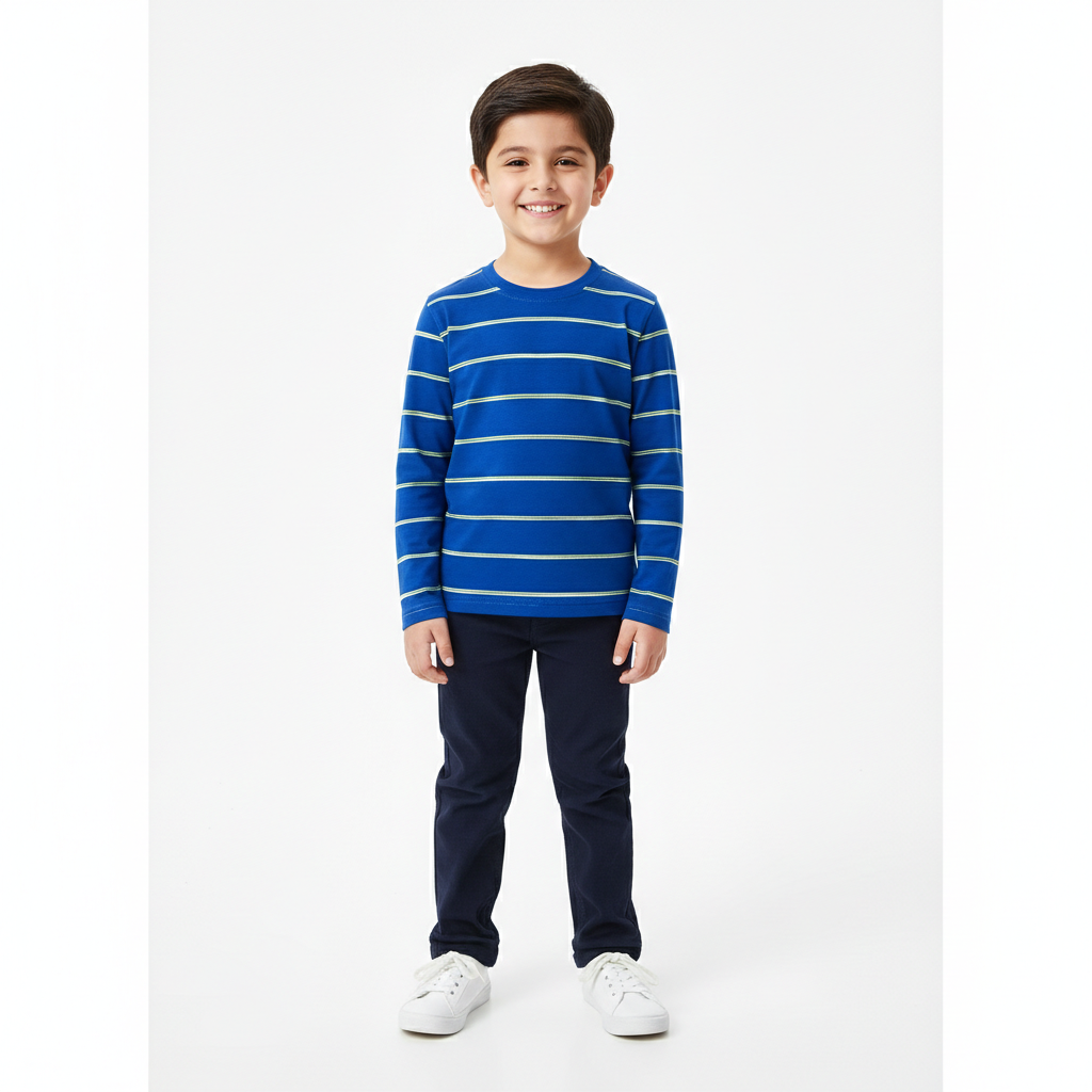 Blue Long Sleeves T-Shirt with Green Lining - Cotton Fabric - Affordable Summer Outfits - Kidswear Brand in Pakistan - Trendy Summer Articles - Lil' Cubs