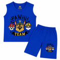 Blue Paw Team print sleeveless summer coord set for kids aged 1-12 by lilcubspk, featuring a playful blue paw design.
